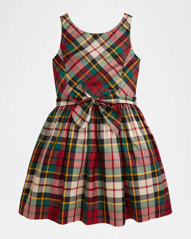 Girl's Sleevless Plaid Twill Dress, Size 7-16